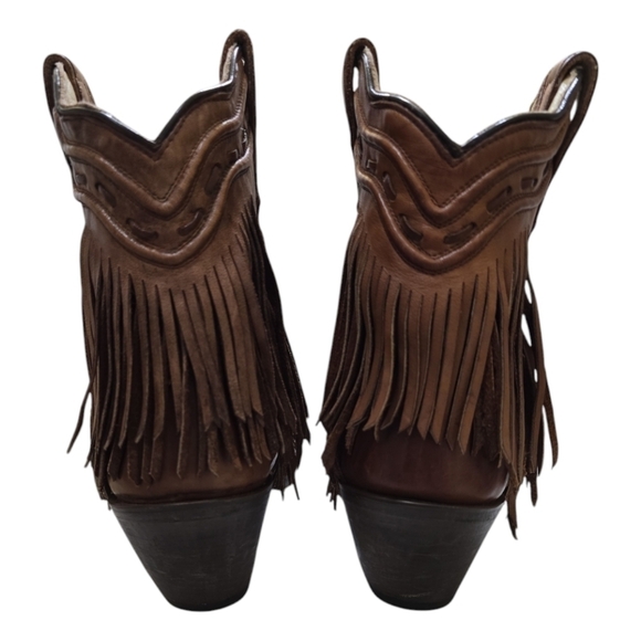 CORRAL Cowgirl Fringe Whip Stitch Short Boot Snip Toe Cognac Leather Women 6.5 - Picture 7 of 12
